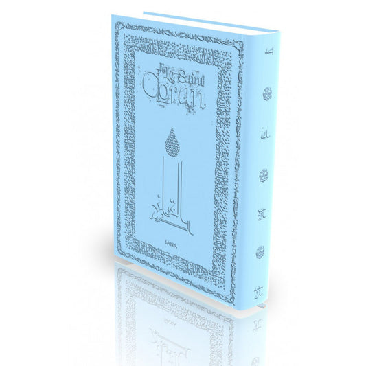 Le Coran - Traduit et annoté par Abdallah Penot - COUVERTURE DAIM CARTONNÉE - BORD DORÉE - COLORIE BLEU CIEL