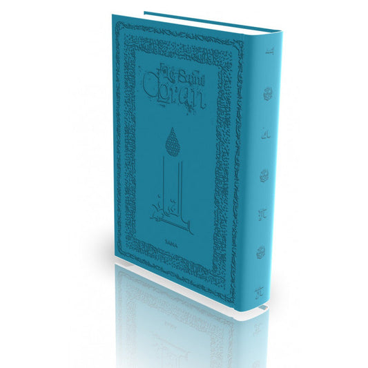 Le Coran - Traduit et annoté par Abdallah Penot - COUVERTURE DAIM CARTONNÉE - BORD DORÉE - COLORIE TURQUOISE