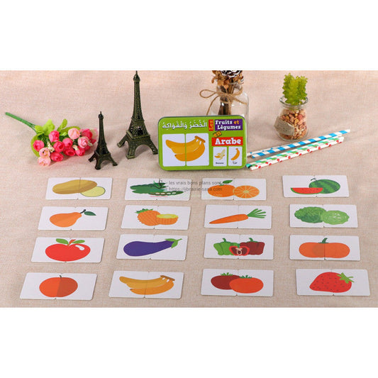 Ma boîte puzzle DUO Les Fruits et Légumes: 32 pièces (boîte métallique) - Arabe/Français