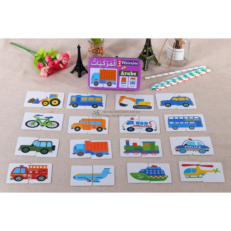 Ma boîte puzzle DUO Les Véhicules: 32 pièces (boîte métallique) - Arabe/Français